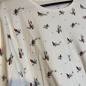 Croft & Barrow Women's 2X White Long Sleeved Crewneck Cardinal Holiday Winter